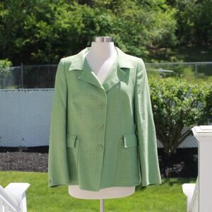 Akris Women's Green Spring Blazer Designer Soft Wool Blend Green Size 12